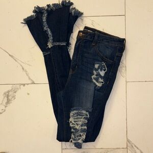 Fashion Nova Midnight Blue Ripped Fit Flare Jeans